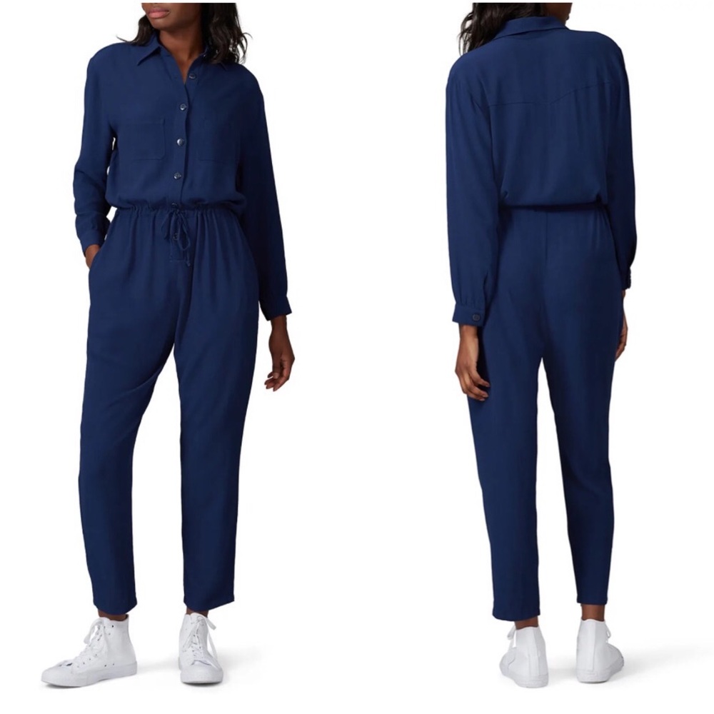 Flynn Skye Blue Havana Front Button Jumpsuit Sz M